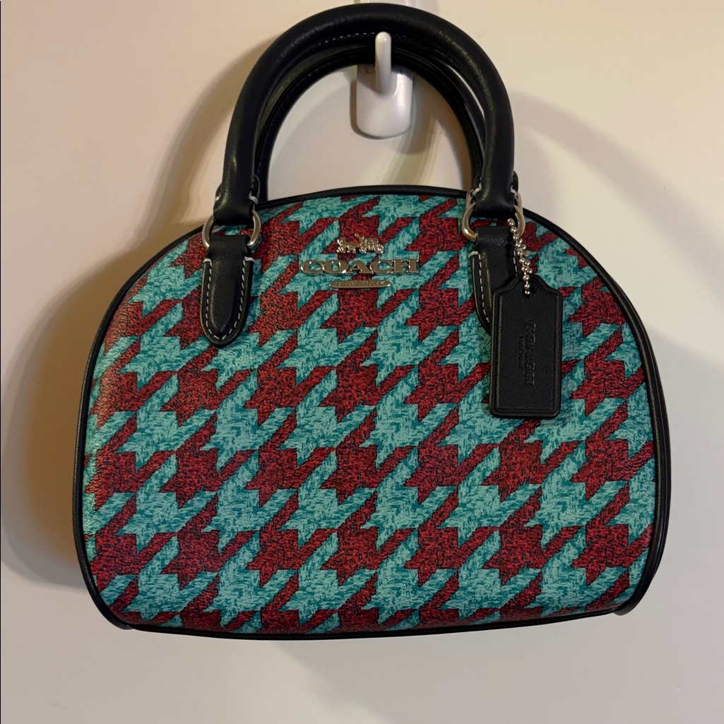 Coach Teal & Burgundy Houndstooth Dome Satchel